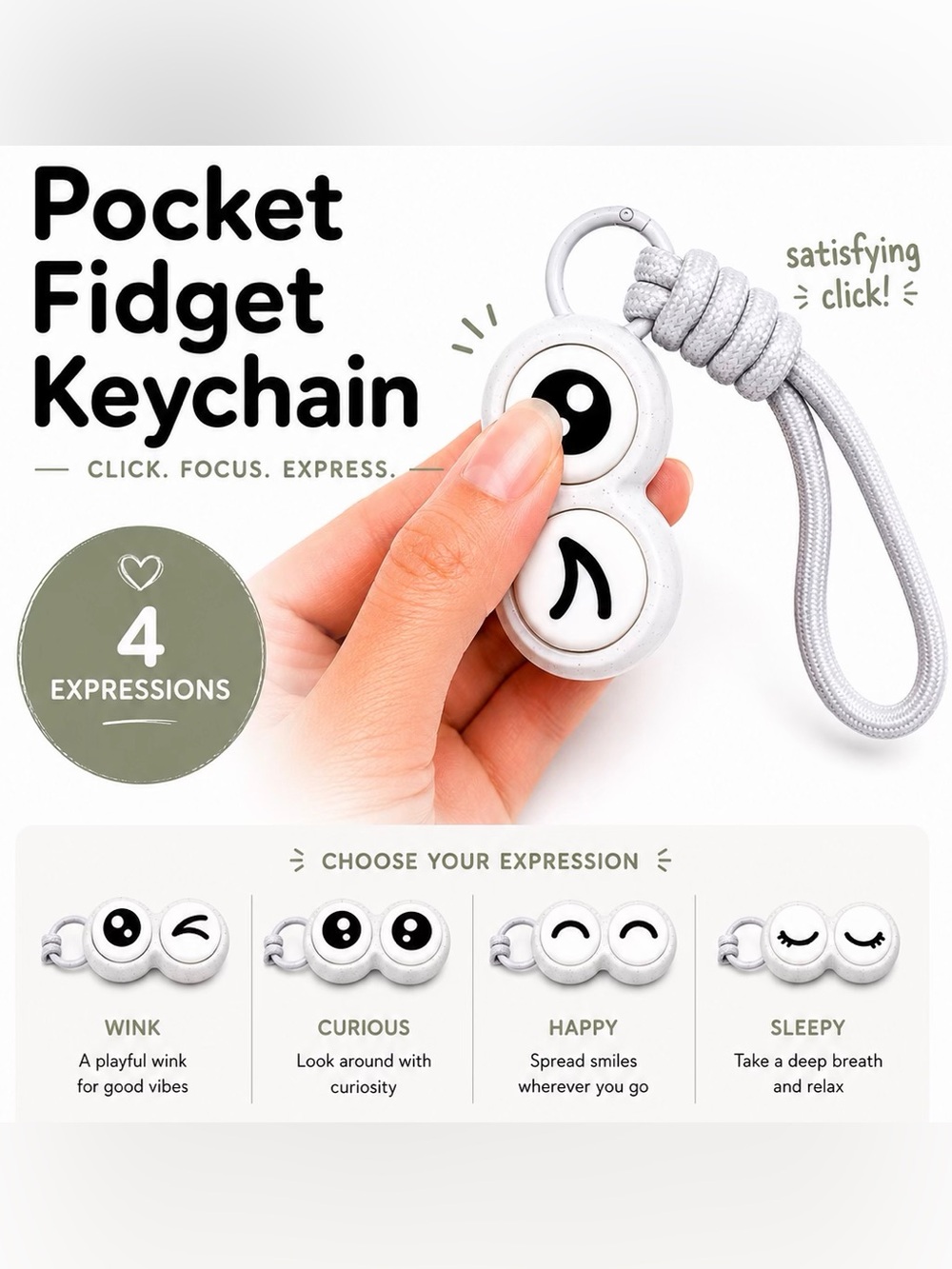 Pocket Fidget Keychain | Eye Clicker | Cute Bag Charm | Keychain | ADHD Desk Toy
